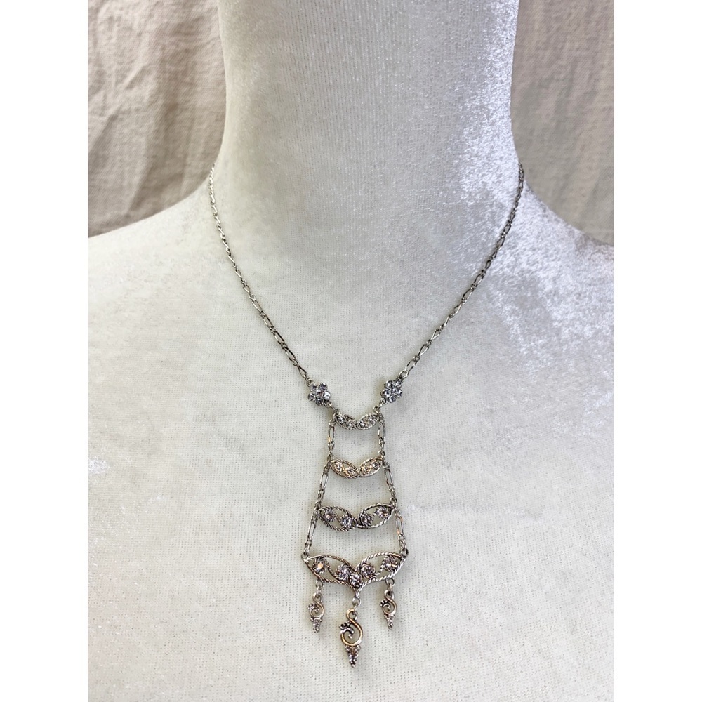 Silver Rhinestone Ladder Style Necklace